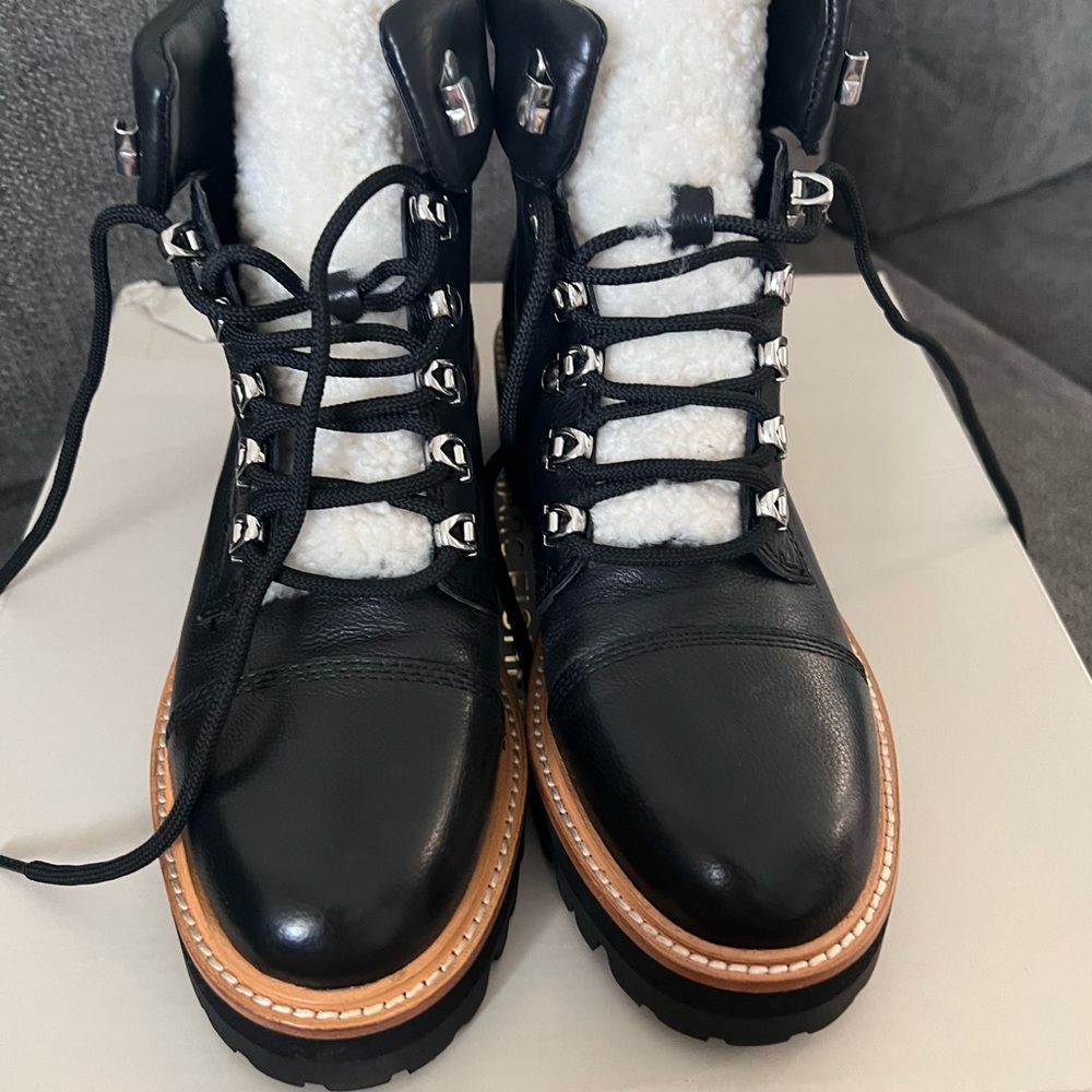 Marc Fisher Women's Black Leather Boots with Shearling Lining